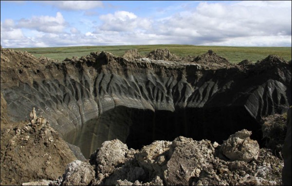 Large crater in the Siberian village of Russia