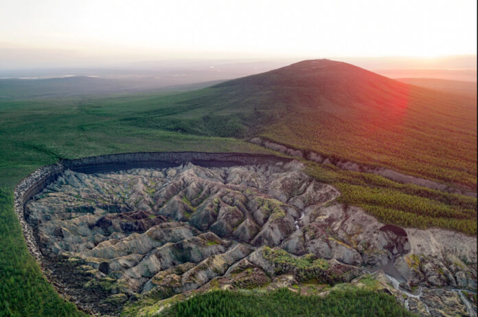 Large crater in the Siberian village of Russia